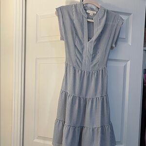 Monteau Navy and White Striped Midi Dress